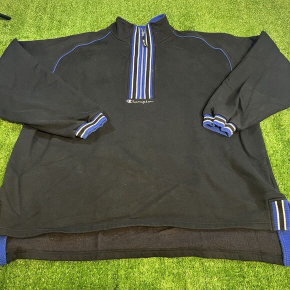 Mens Vintage Y2K Champion 1/2 Zip Pullover Sweatshirt Men's Size XXL Blue Black - Picture 1 of 6